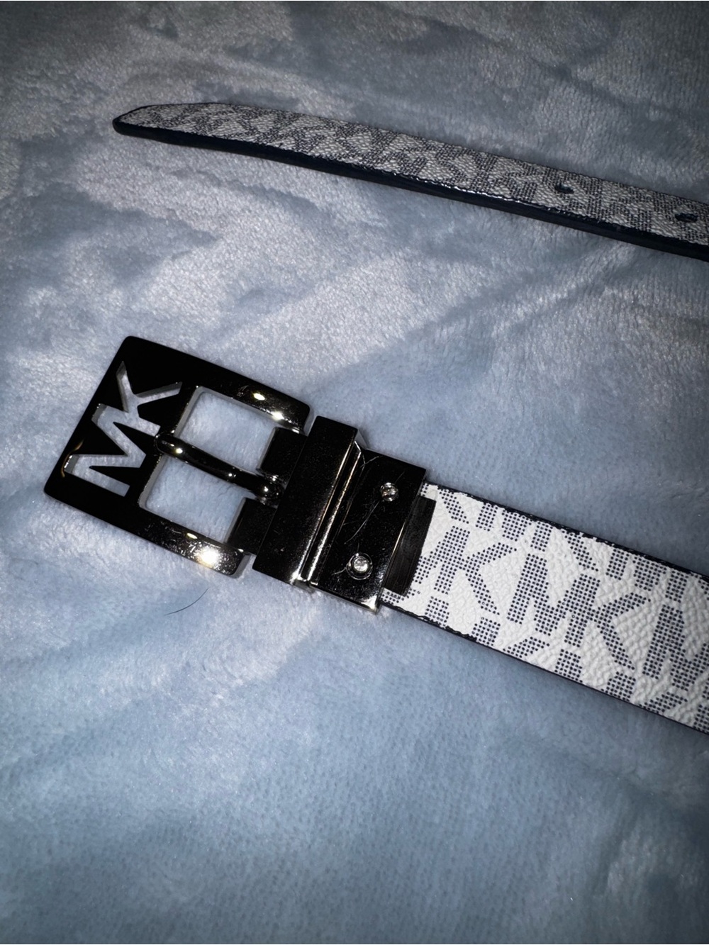 Michael Kors White/Black MK Logo Womens  Belt with Signature Buckle 38.5 in